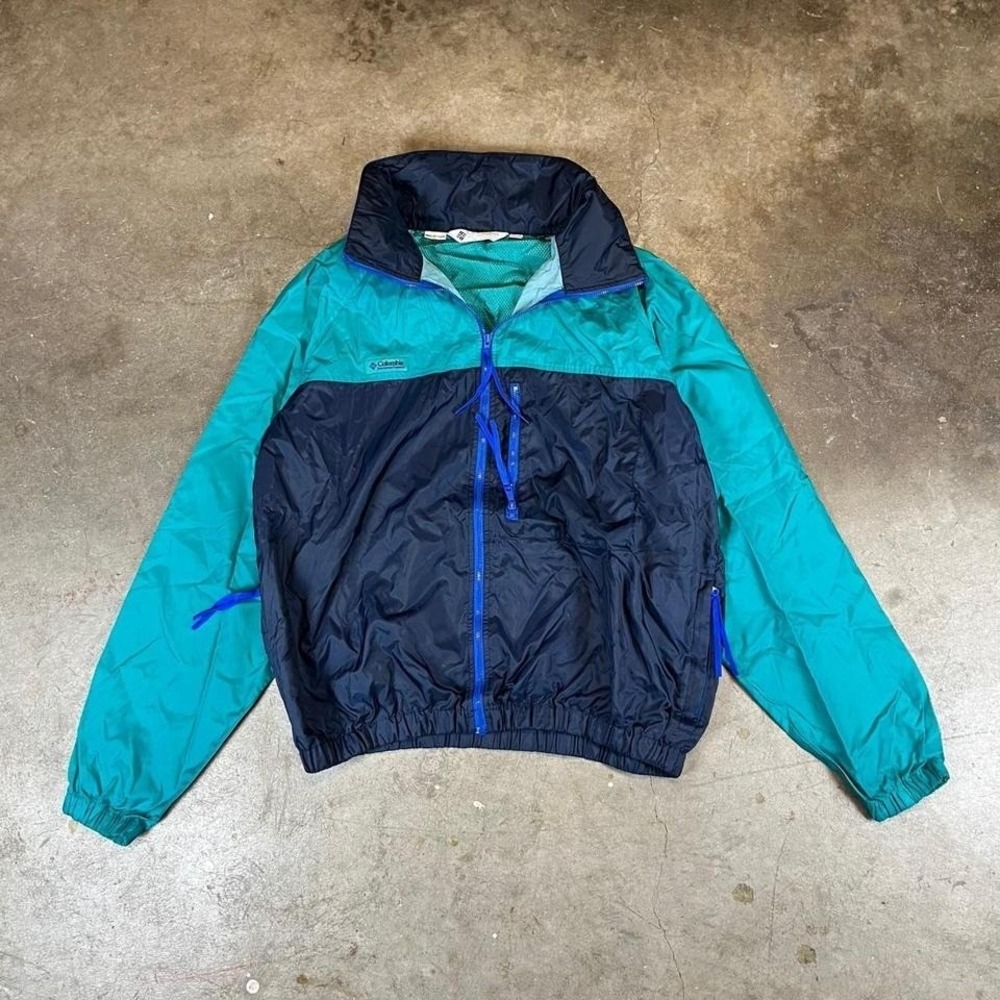 Vintage‎ Columbia Sportswear Mens M Colorblock Windbreaker Teal Navy Blue 90s